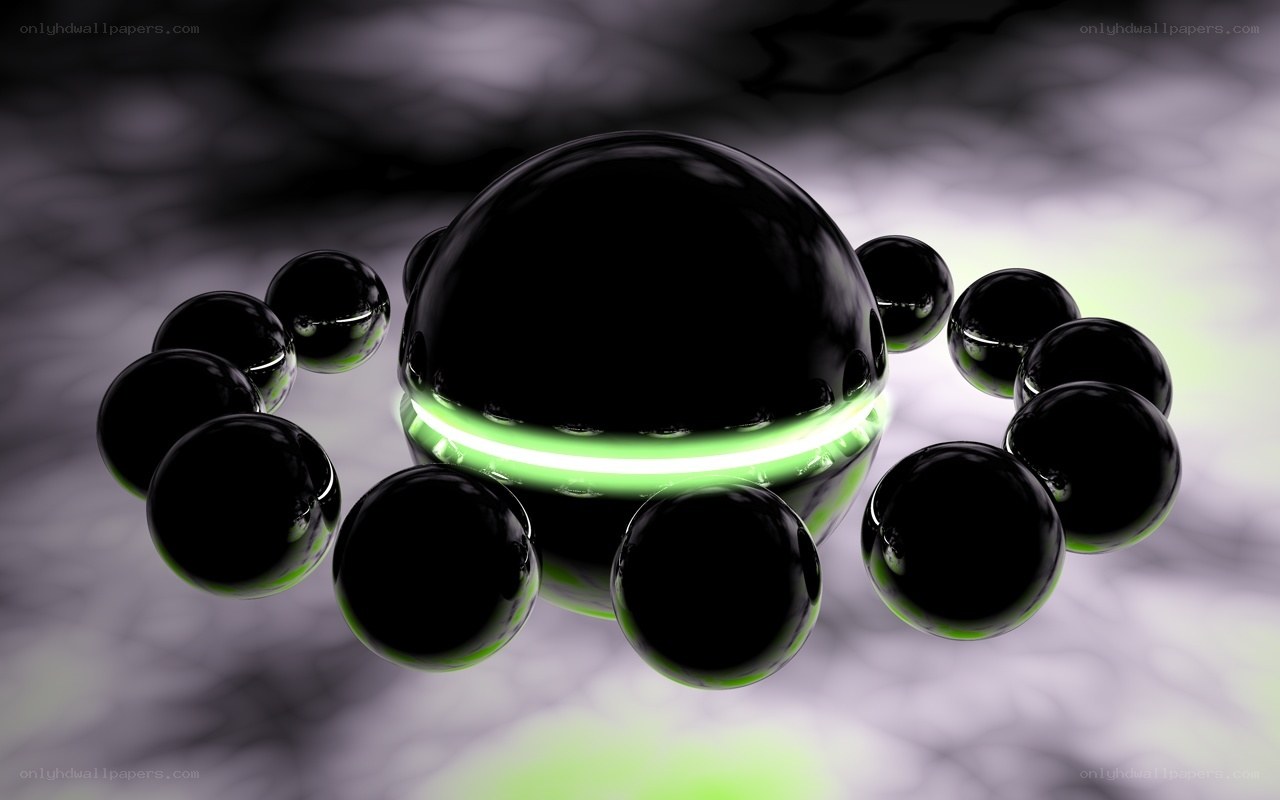 Black spheres with green light