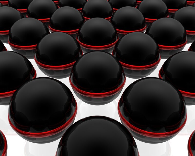 black spheres with red rings