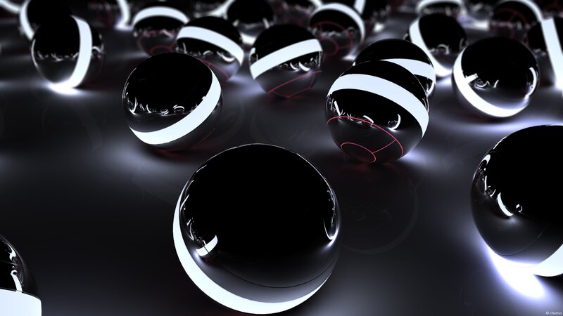 Black Spheres with White Stripes — Dark, 3d Render