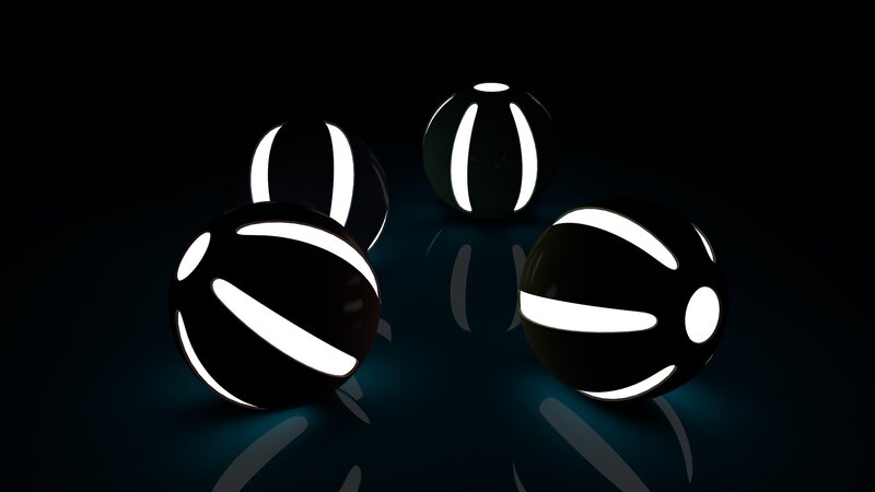 Black Spheres with White Stripes — Dark