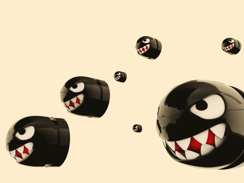 Black Spherical Creatures — Playful, 3d Render, Sharks