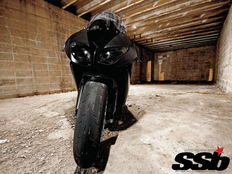 Black Sport Motorcycle — Dramatic, Photograph, Concrete Walls