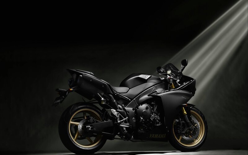 Black Sport Motorcycle — Dramatic, Photograph, Spotlight