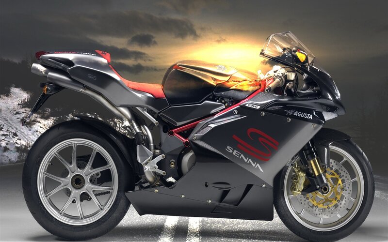 Black Sport Motorcycle — Dramatic, Sunset, Photograph