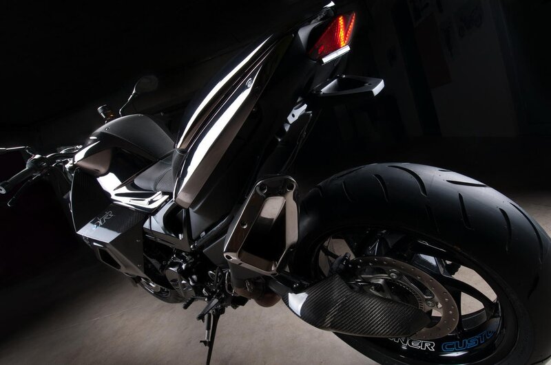 black sport motorcycle rear view