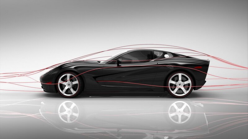 Black sports car aerodynamics