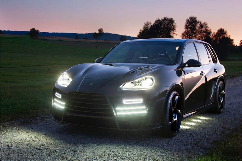 black sports car at dusk
