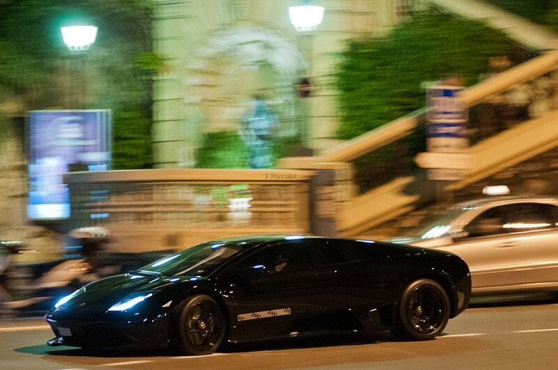 Black sports car at night
