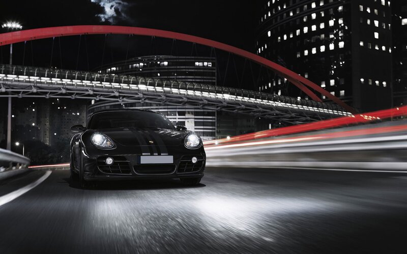 Black sports car at night