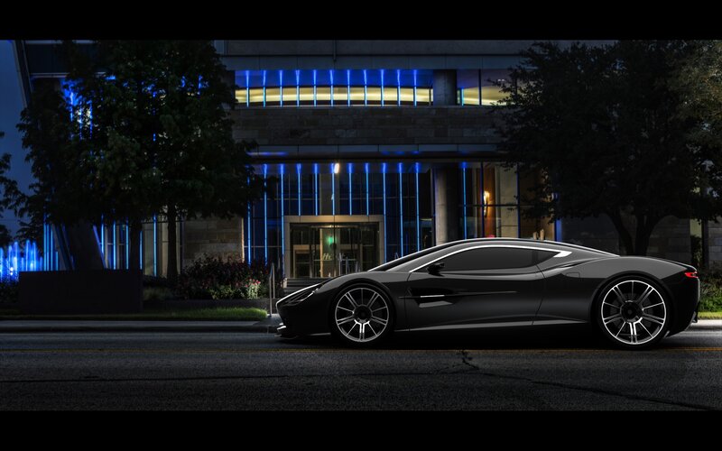 Black sports car at night