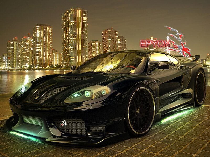 Black sports car at night