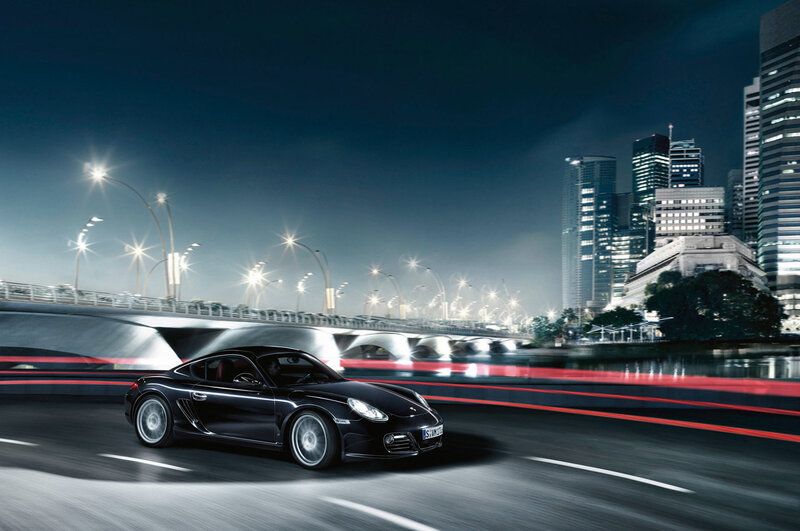 Black sports car at night