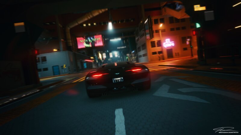 Black Sports Car at Night — Dark, 3d Render, Neon Signs