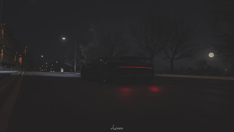 Black Sports Car at Night — Dark, Digital Art, Moon