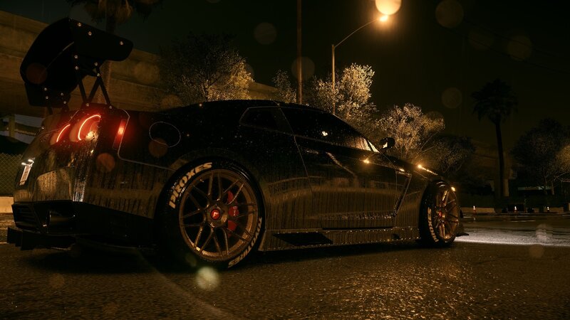 Black Sports Car at Night — Dark, Dramatic, 3d Render, Streetlights