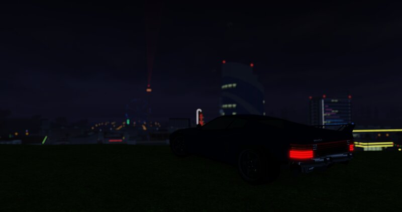 Black Sports Car at Night — Dark, Quiet, 3d Render, City Skyline