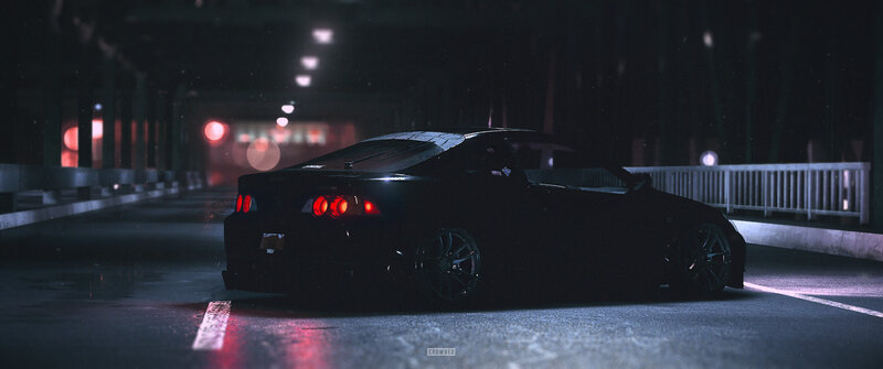 Black Sports Car at Night — Dark