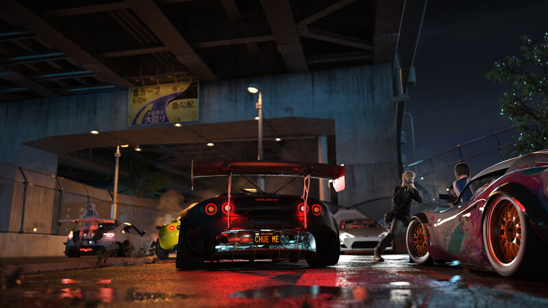 Black Sports Car at Night — Dramatic, 3d Render