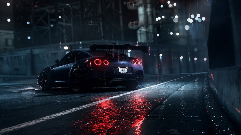 Black Sports Car at Night — Dramatic, Digital Art, Rain