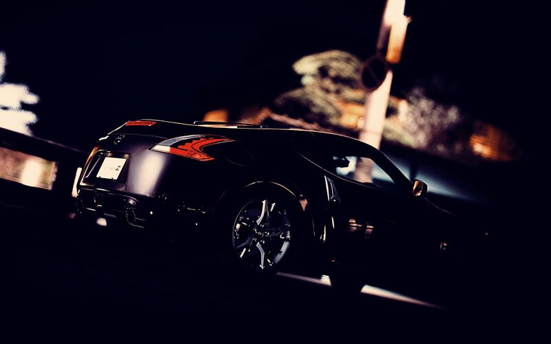 Black Sports Car at Night — Dramatic, Photograph, Street Light