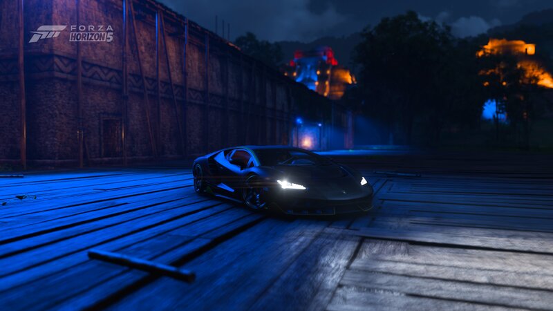 Black Sports Car — Blue, Dark, Dramatic