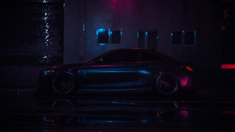 Black Sports Car — Blue, Dark, Night