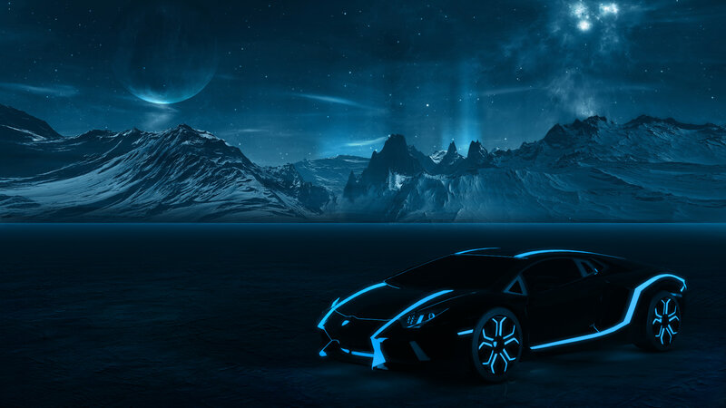 Black Sports Car — Blue, Dramatic, Night, Digital Art