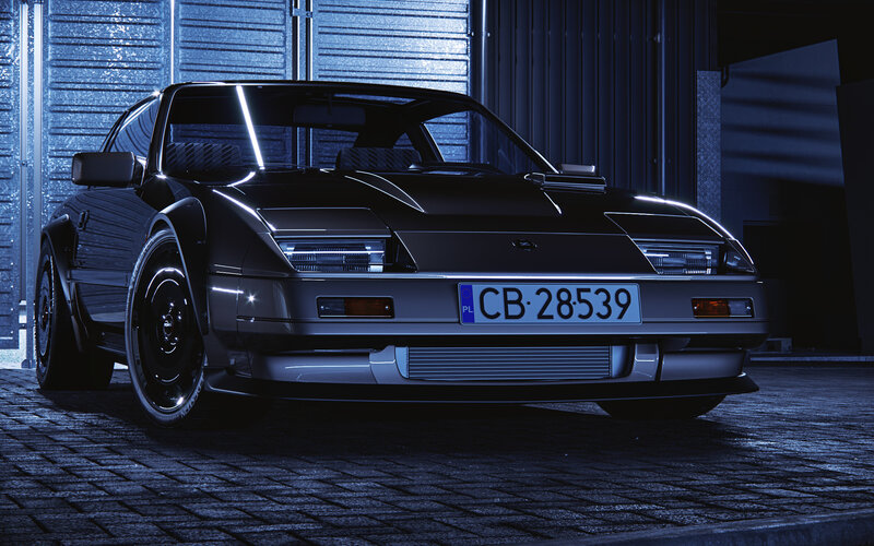 Black Sports Car — Blue, Dramatic, Night, Photograph, License Plate
