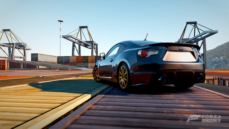 Black Sports Car — Calm, Afternoon, 3d Render, Cargo Containers