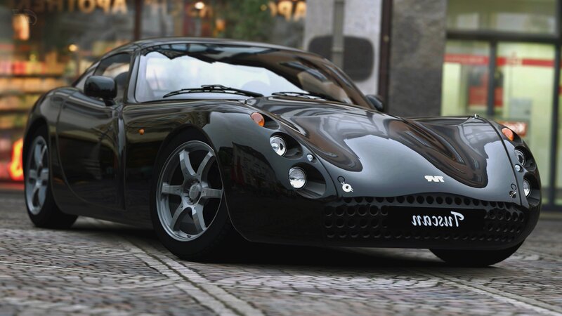 Black Sports Car — Calm, Afternoon, 3d Render, Cobblestone Street, Building