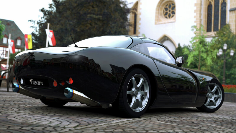 Black Sports Car — Calm, Afternoon, 3d Render, Cobblestone Street