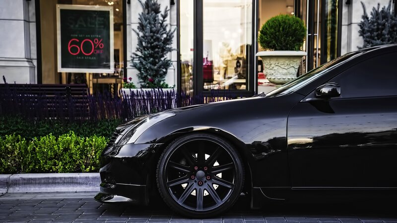 Black Sports Car — Calm, Afternoon, Photograph, Storefront