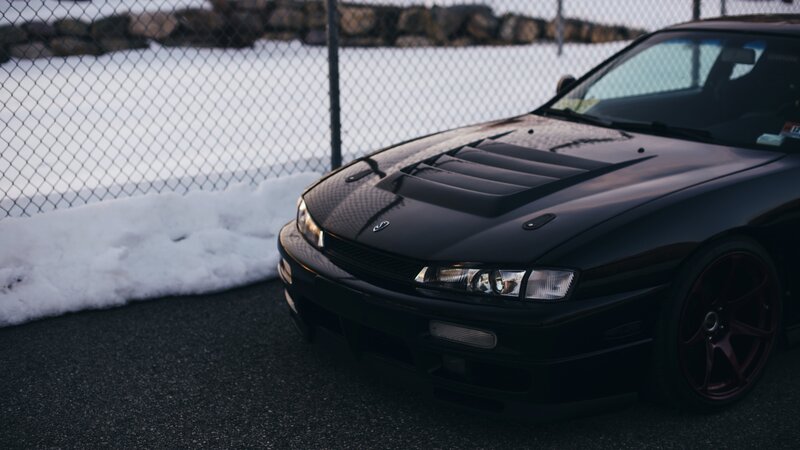 Black Sports Car — Calm, Winter, Photograph, Snow