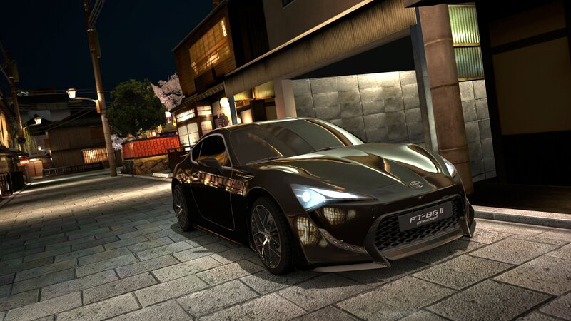 Black Sports Car — Dark, Night, 3d Render, Street, Buildings