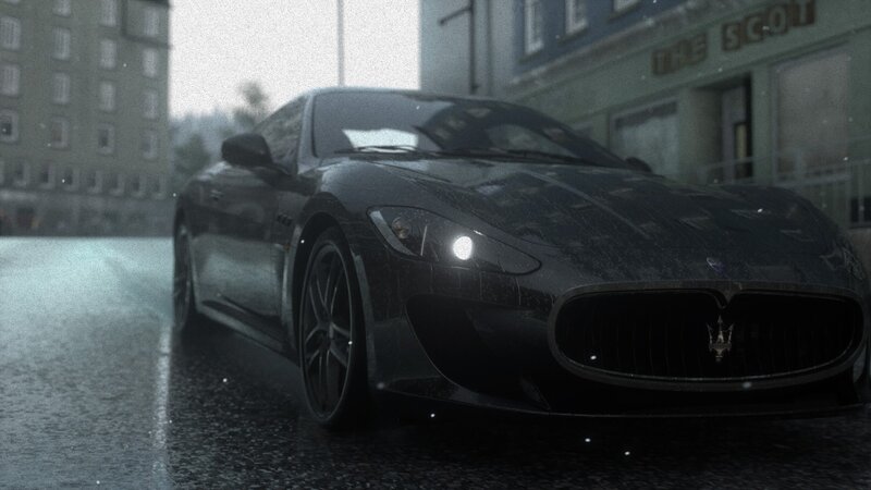 Black Sports Car — Dark, Rainy