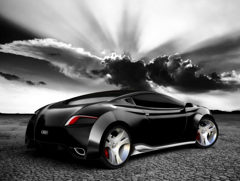 Black Sports Car — Dramatic, 3d Render, Clouds