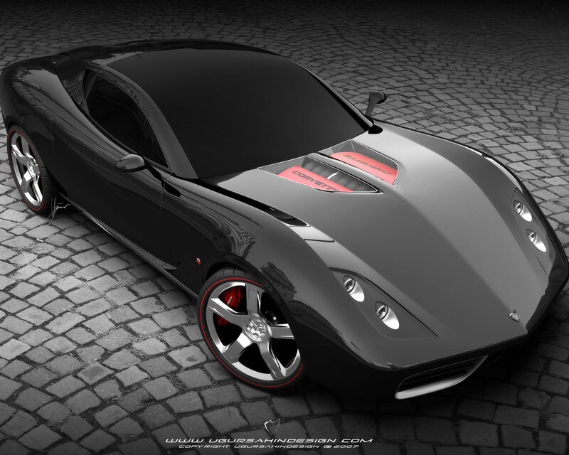 Black Sports Car — Dramatic, 3d Render, Cobblestone