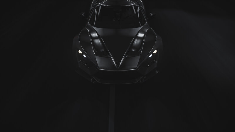 Black Sports Car — Dramatic, 3d Render, Headlights, Dark Background