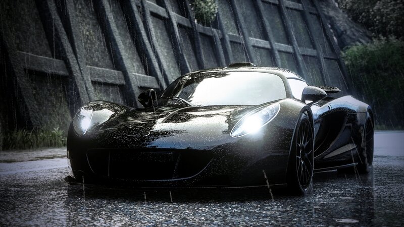 Black Sports Car — Dramatic, 3d Render, Rain