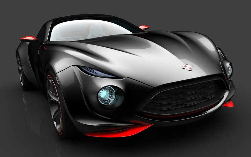 Black Sports Car — Dramatic, 3d Render, Red Accents, Headlights