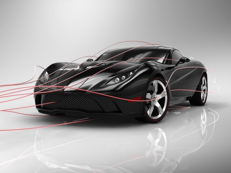 Black Sports Car — Dramatic, 3d Render, Red Lines