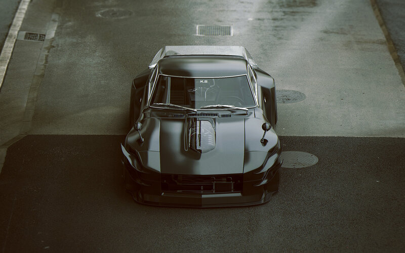 Black Sports Car — Dramatic, 3d Render, Road, Manhole Cover