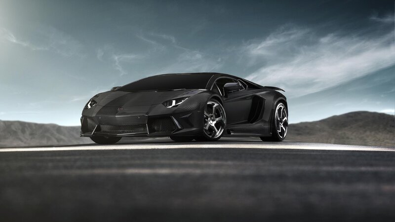 Black Sports Car — Dramatic, 3d Render, Road, Mountains, Sky, Gray