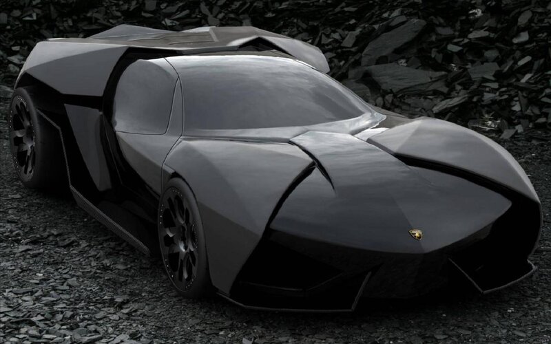 Black Sports Car — Dramatic, 3d Render, Rocks