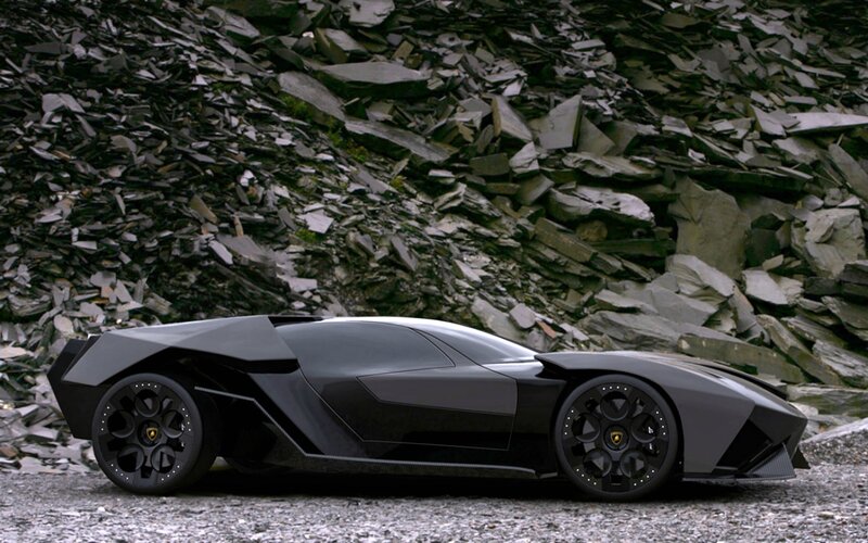 Black Sports Car — Dramatic, 3d Render, Rocky Hill