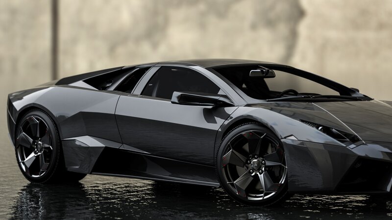 Black Sports Car — Dramatic, 3d Render, Wet Ground