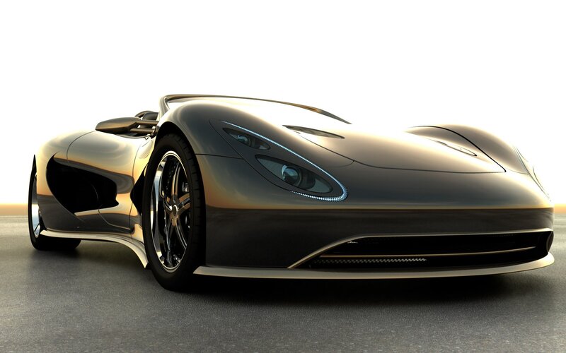 Black Sports Car — Dramatic, 3d Render, Wheel, Headlight, Silver