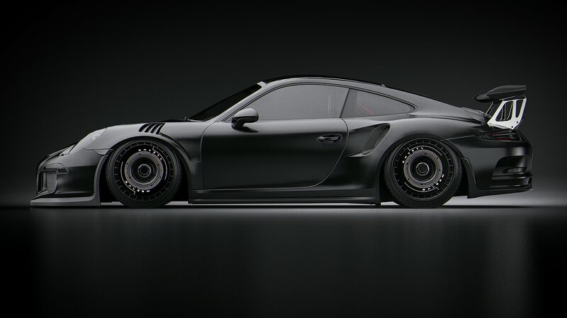 Black Sports Car — Dramatic, 3d Render, Wheel, Wing