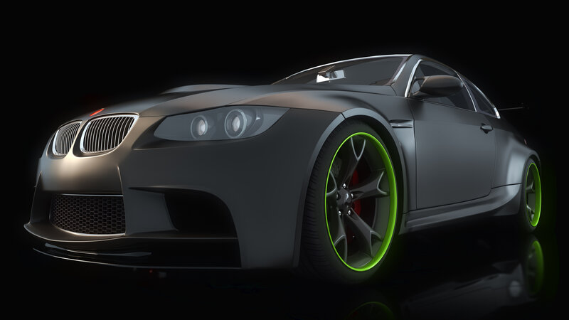 Black Sports Car — Dramatic, 3d Render, Wheels, Headlights, Grille