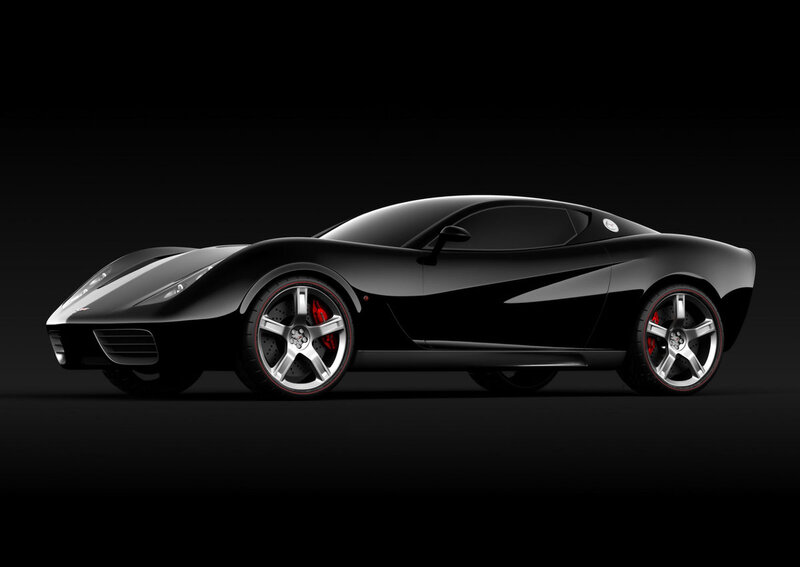 Black Sports Car — Dramatic, 3d Render, Wheels, Windows, Headlights